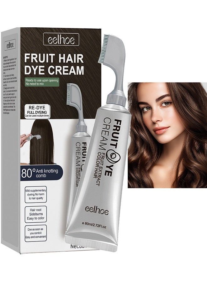 إيلهو كريم صبغة الشعر بالفواكه 80 مل، صبغة شعر طبيعية مستخلصة من النباتات للجنسين مع مشط للرجال والنساء، لون شعر لطيف لتغطية الشيب (بني أسود) - Image 1